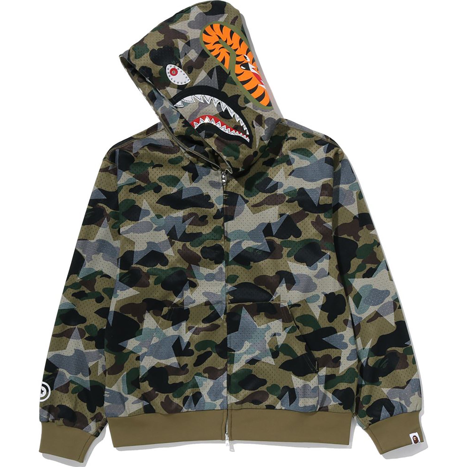 STA OVER PRINT 1ST CAMO MESH SHARK CROPPED FIT FULL ZIP HOODIE MENS