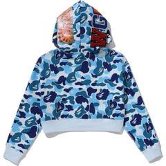 ABC CAMO CRYSTAL STONE SHARK CROPPED FULL ZIP HOODIE LADIES