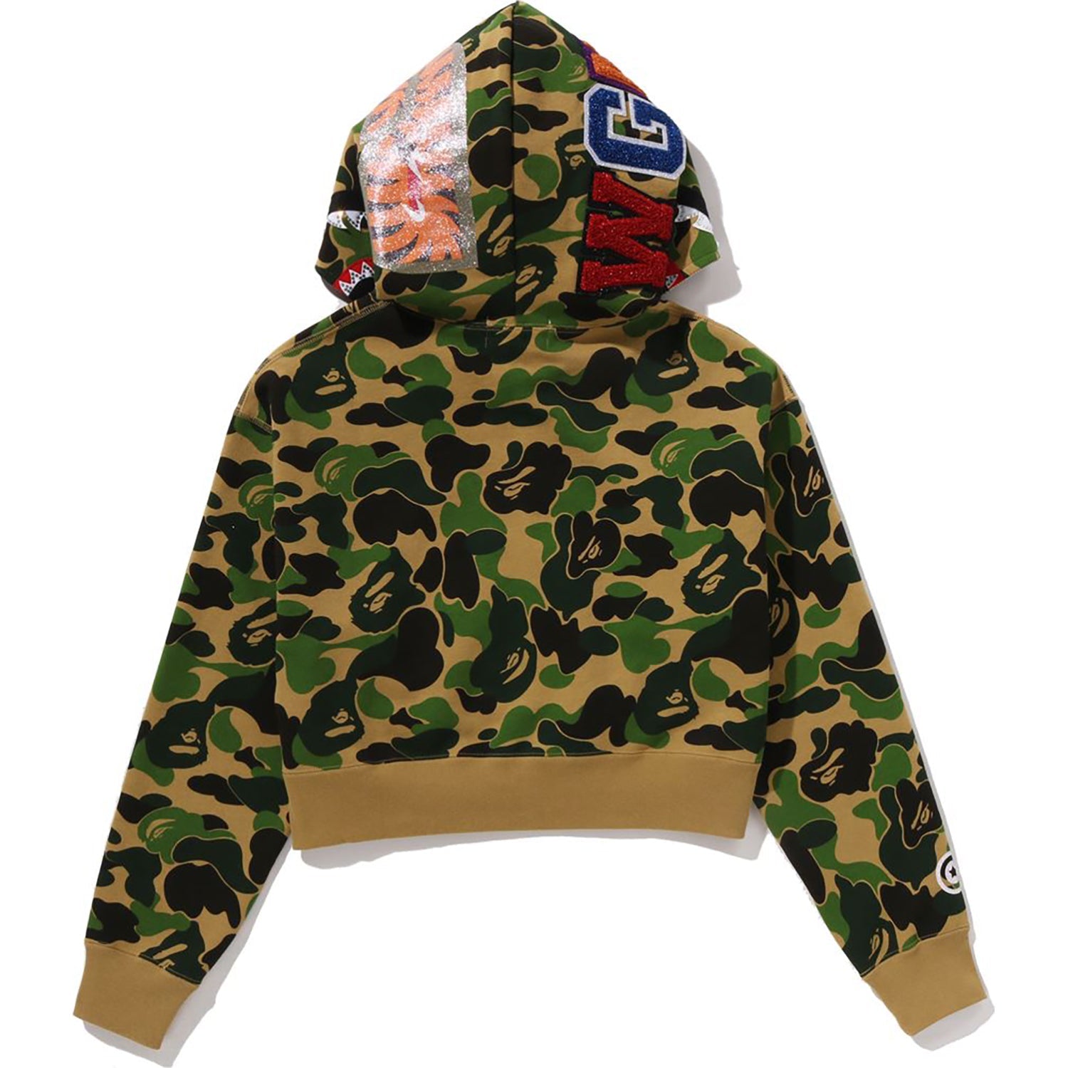 ABC CAMO CRYSTAL STONE SHARK CROPPED FULL ZIP HOODIE LADIES